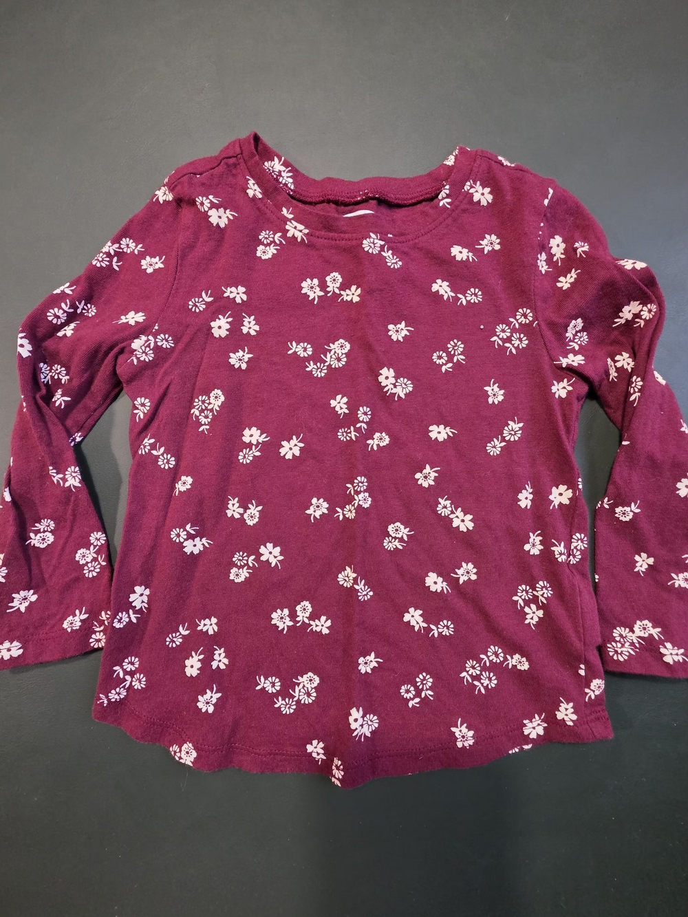 Old Navy Girls' Long Sleeve Floral Tee - Maroon & White